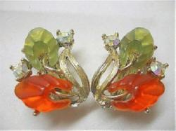Molded Leaves Orange/Olivine & Aurora Borealis Earrings - Antique & Collectible Exchange :  fashion jewelry molded leaves tace