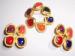 Goldtone and Multi Color Brooch and Earrings