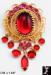 Brooch: Vintage Red Fuchsia Rhinestone Cabochon Dangle Pin