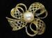 Signed Richelieu Dainty Bow w/Large Faux Pearl Brooch / Pin