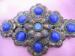Vintage Blue Faux Blue Cat�s Eye & Pewter Look Brooch / Pin