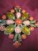 Signed Corals & Honey Marcasite Maltese Cross Brooch / Pin