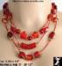 Necklace Set: Red 3 Strand Art Glass Beads Necklace Earrings