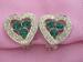 Signed Sarah Coventry Heart Clear/Green Rhinestone Earrings