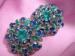 Signed Trifari Domed Blue/Green Rhinestone Big Earrings