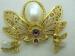 Signed Gold Tone Purple Bee Brooch & Pierced Earrings SET