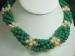 Vintage Necklace Torsade Green 6 Strands Green & Faux Pearls