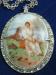 Porcelain Courting Couple Silver Tone Pendant/Necklace
