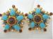 Earrings Dainty Cabochons Turquoise, Blue, Red & Gold Tone