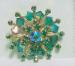 Green Rhinestone and AB Beaded Brooch