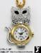 Watch Pendant Necklace: 2 Tone Rhinestone Cat Watch Necklace