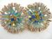 Vintage Earrings Flower Blue Enamel & Trembling Rhinestones