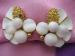 Summery Earrings White Enamel & Faux Moonstone Signed Art