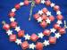 Red/White AB Lucite Flower Parure, Necklace,Bracelt, Pin