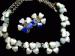 Vintage Necklace & Earrings Blue Heart Petals SET